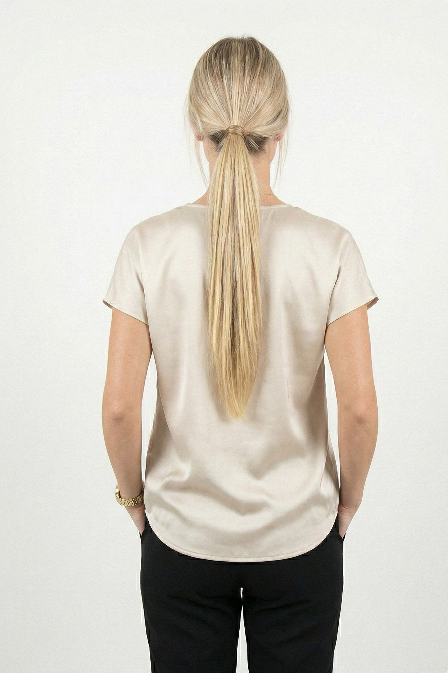 SHORT SLEEVE SATIN BLOUSE