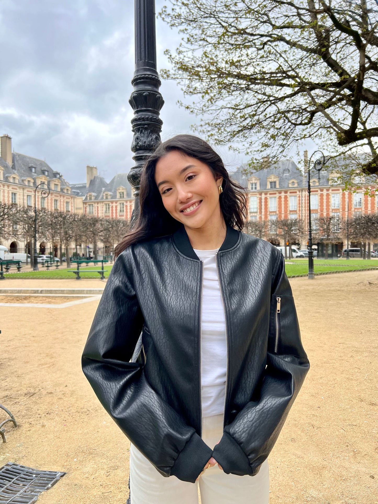 Faux leather bomber jacket
