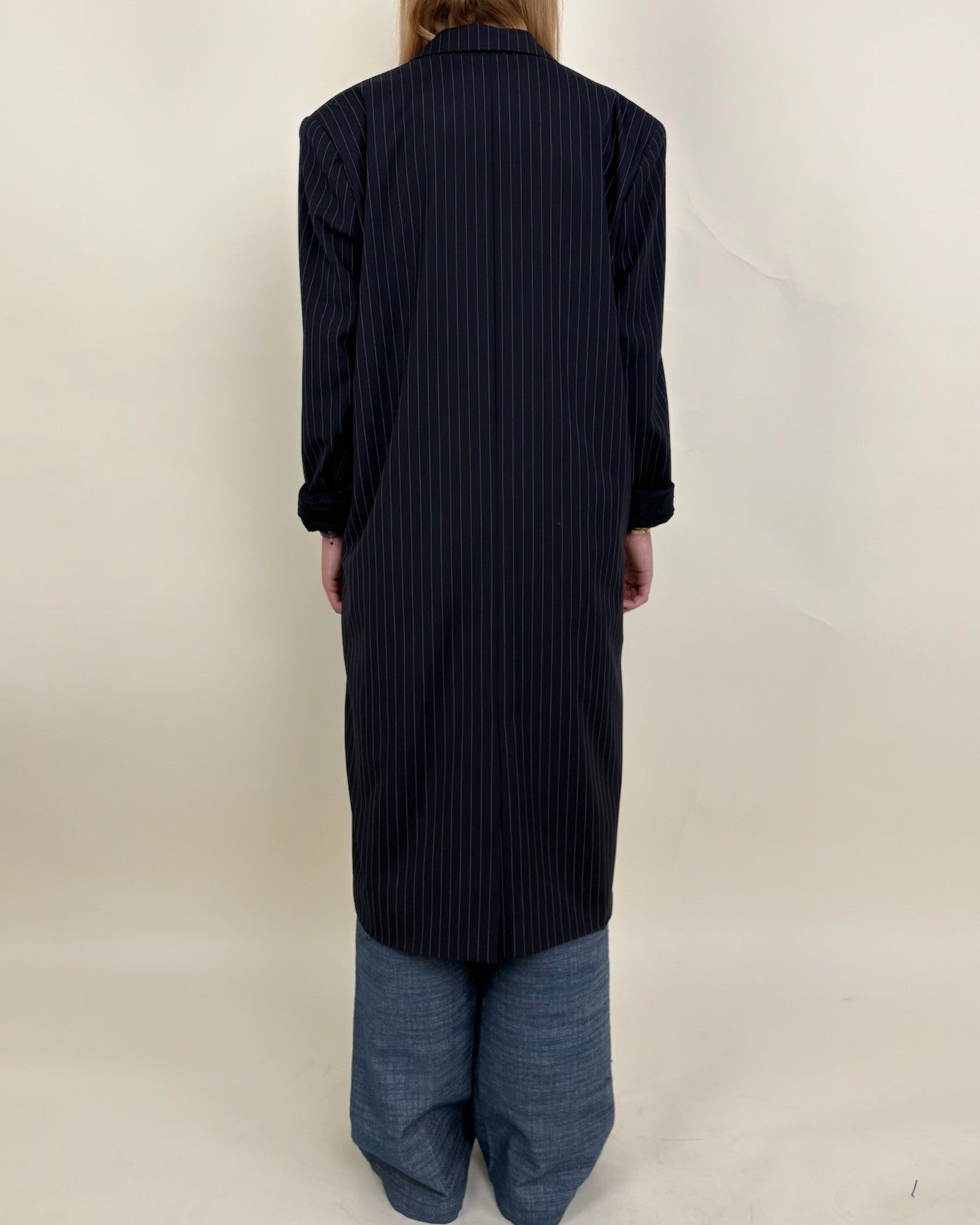 Long blazer-style tennis stripe coat