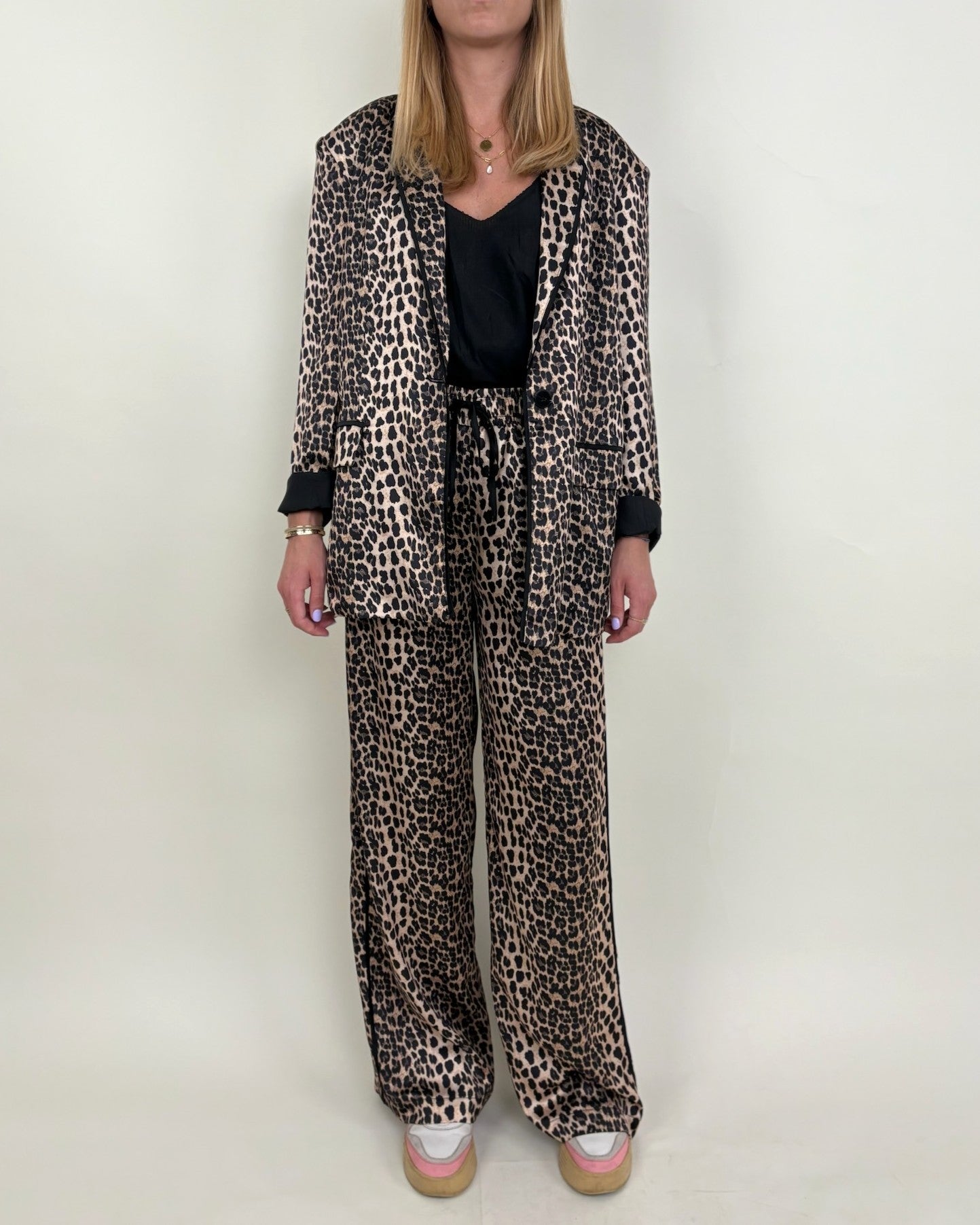 Leopard Print Satin Blazer Jacket