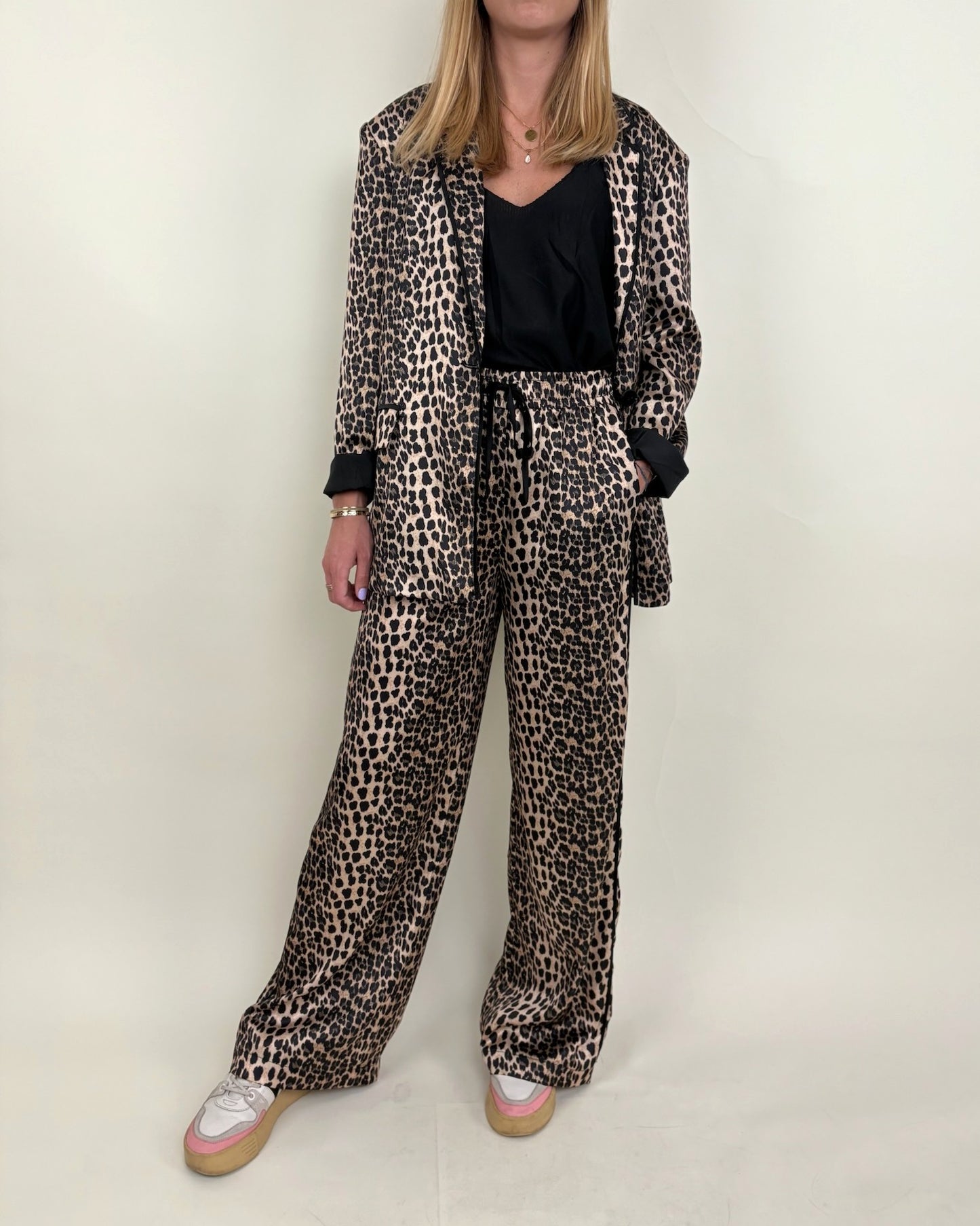 Leopard Print Satin Blazer Jacket