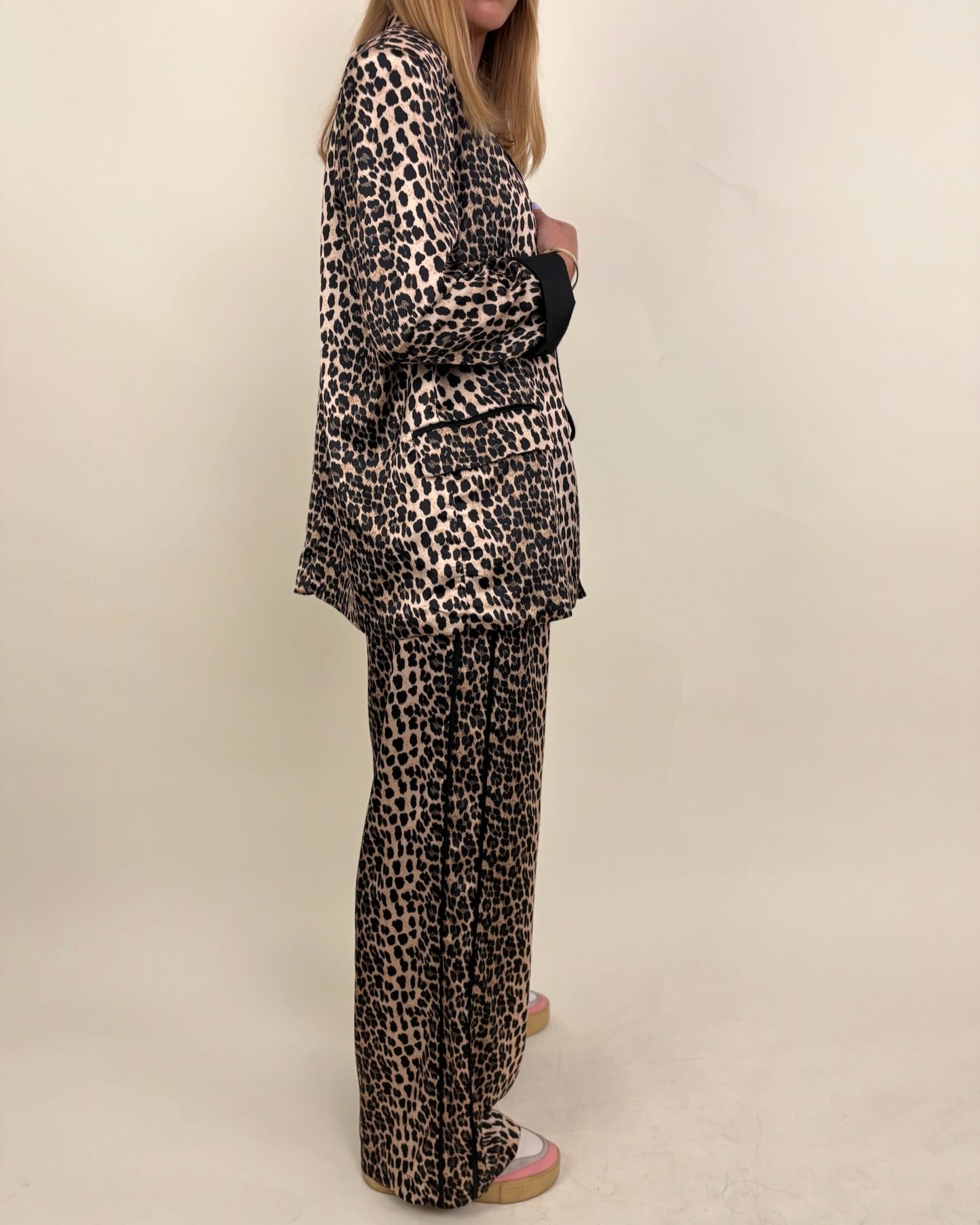 Leopard Print Satin Blazer Jacket