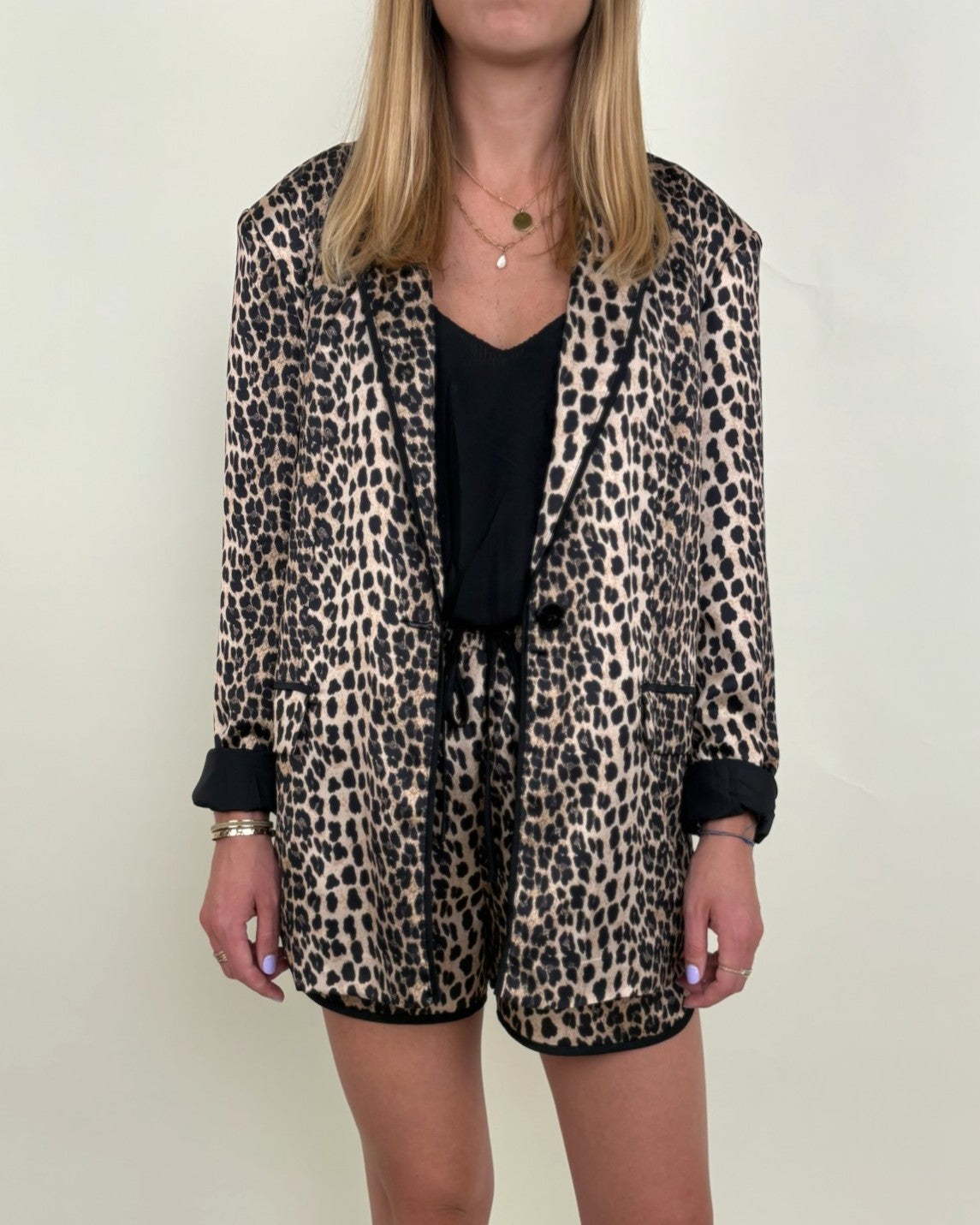 Leopard Print Satin Blazer Jacket