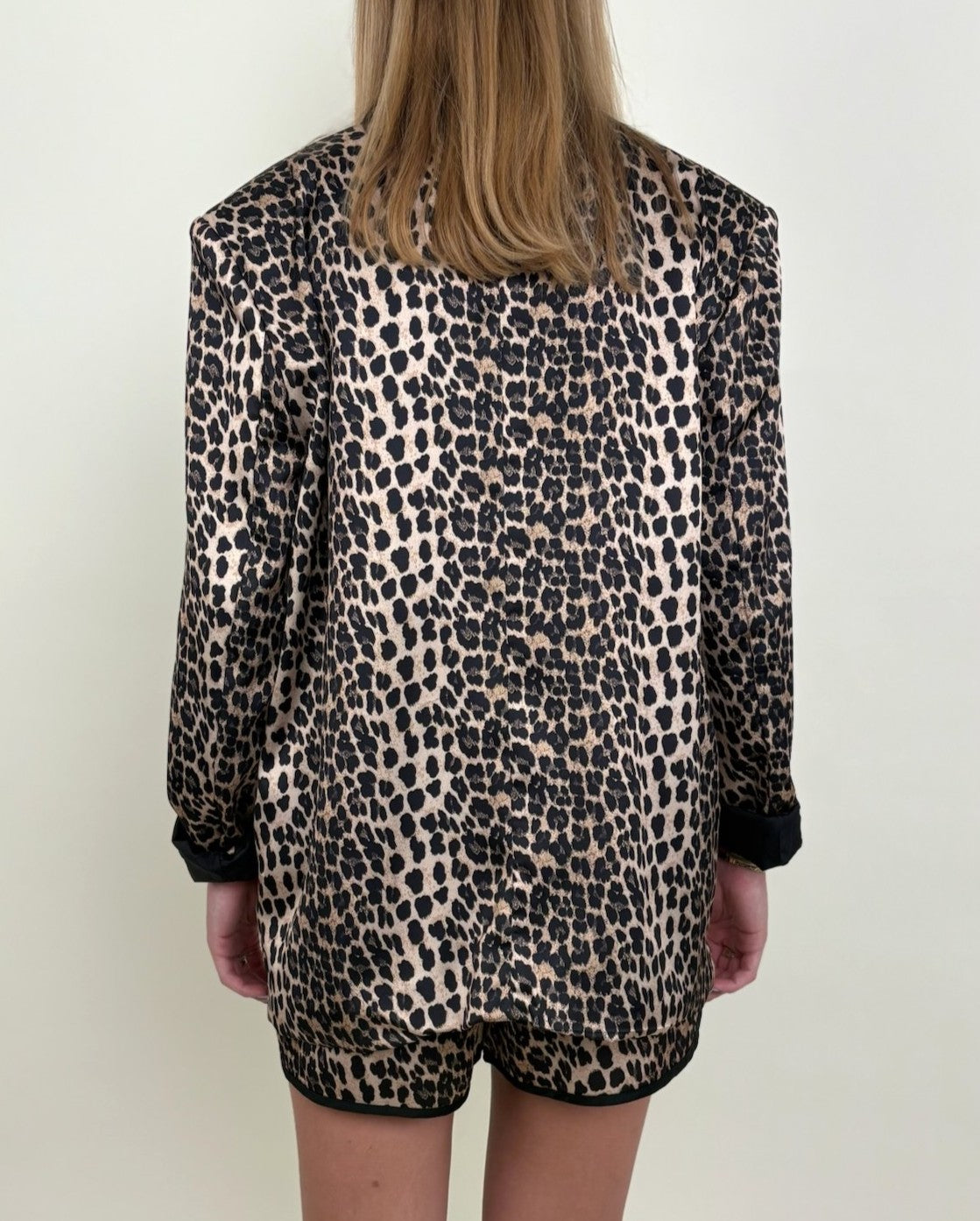 Leopard Print Satin Blazer Jacket