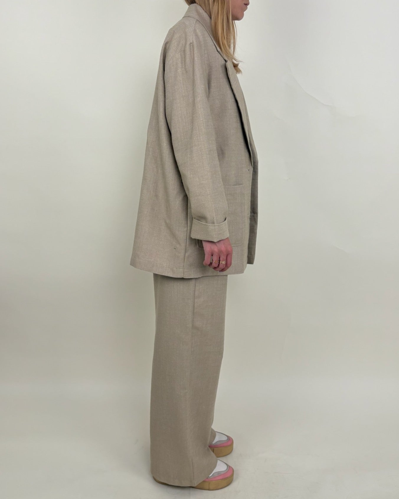 LINEN AND COTTON BLEND BLAZER JACKET