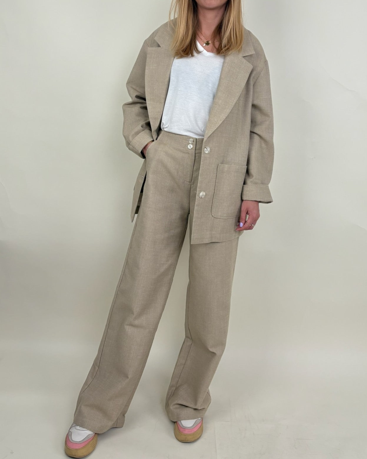LINEN AND COTTON BLEND BLAZER JACKET