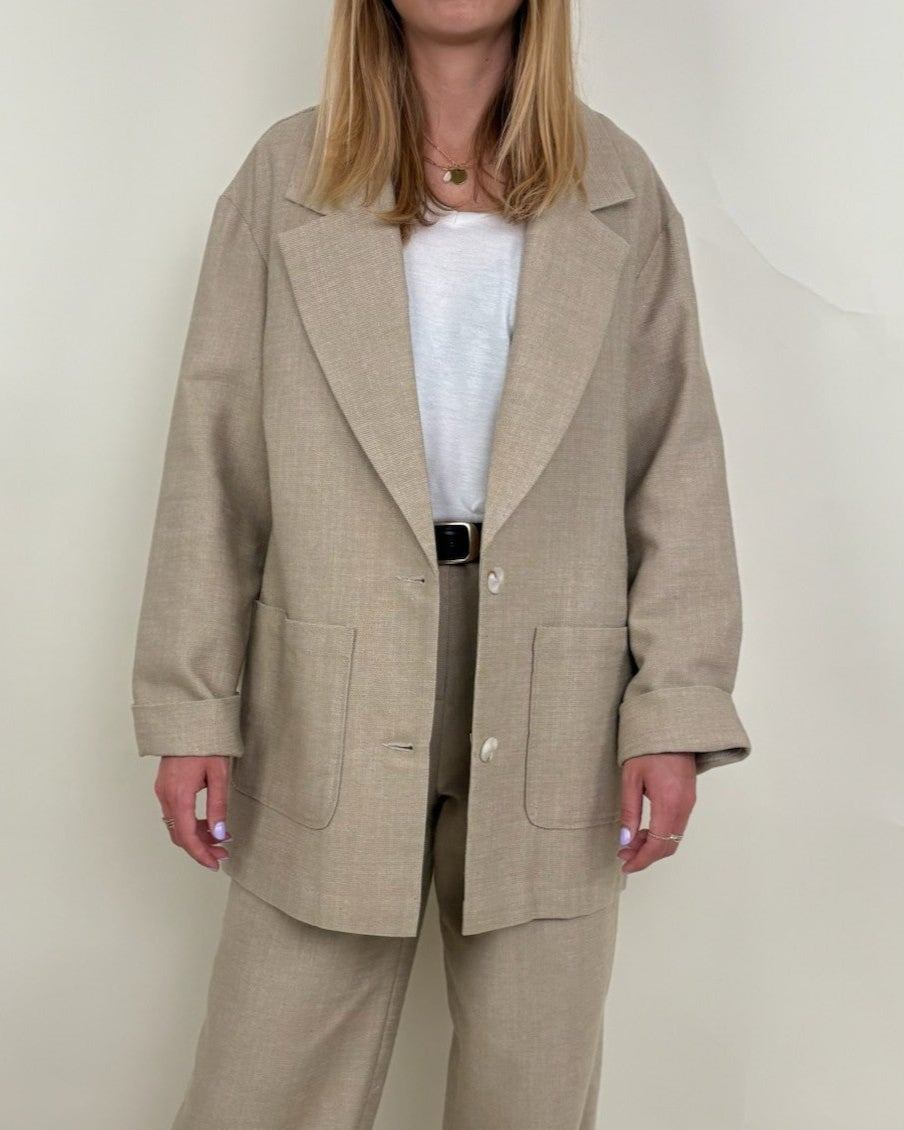 LINEN AND COTTON BLEND BLAZER JACKET