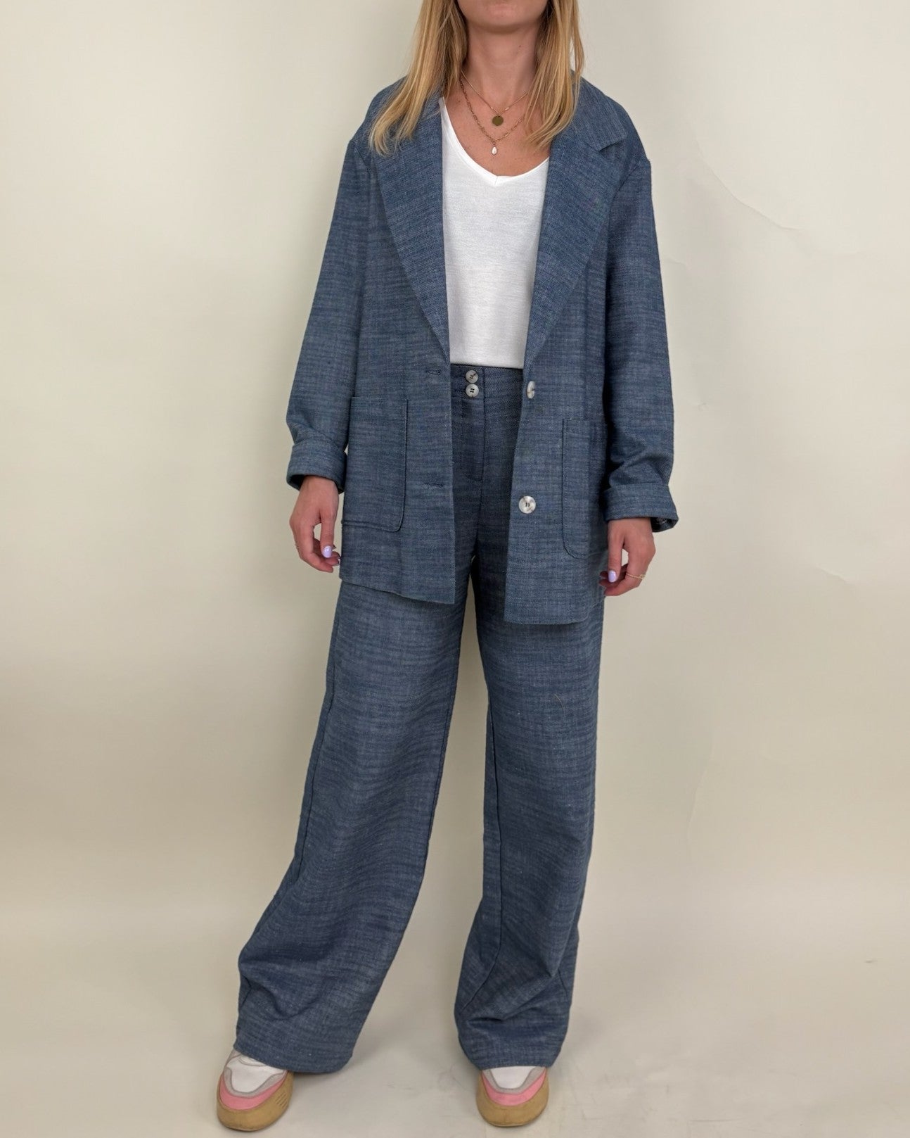 LINEN AND COTTON BLEND BLAZER JACKET