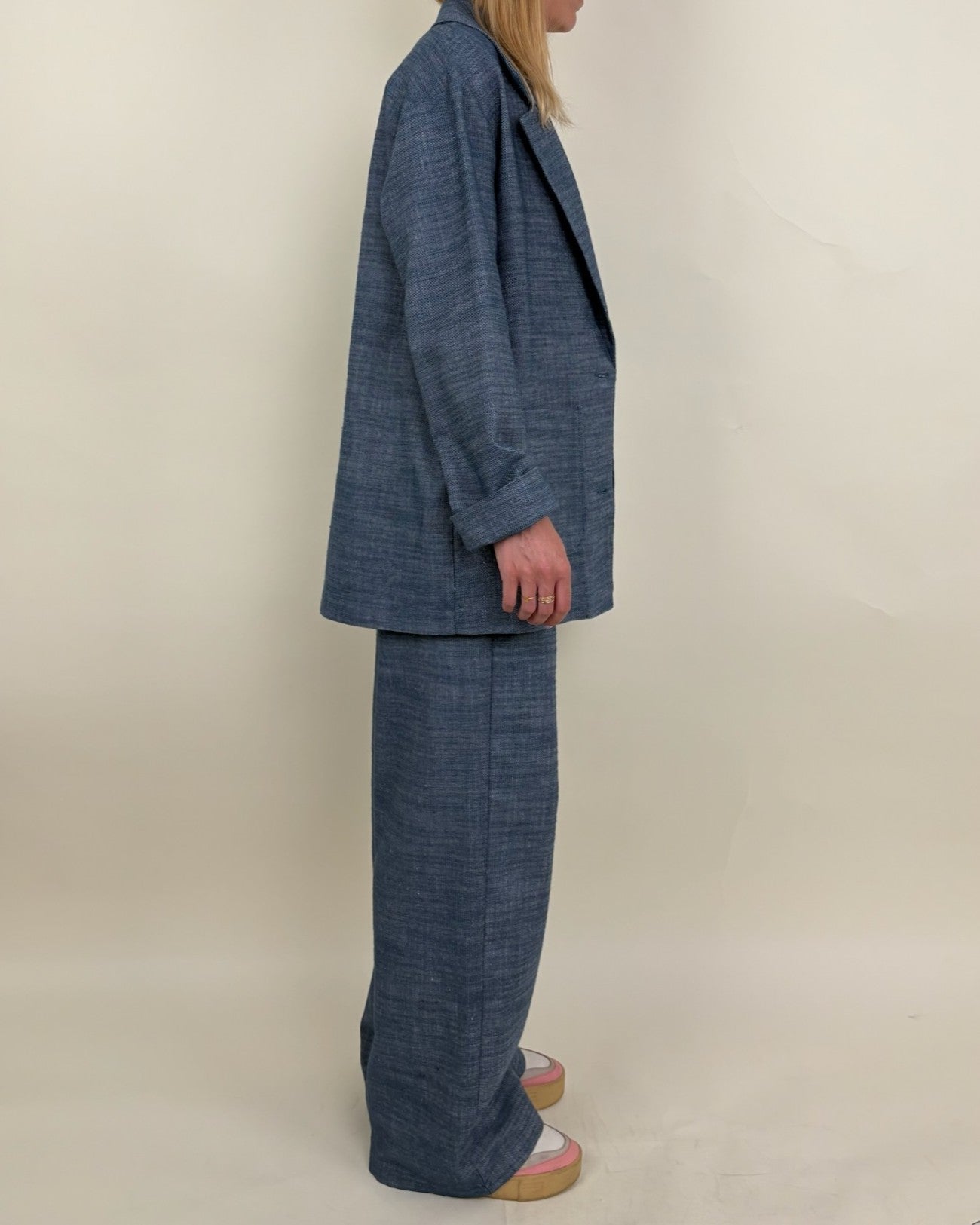 LINEN AND COTTON BLEND BLAZER JACKET