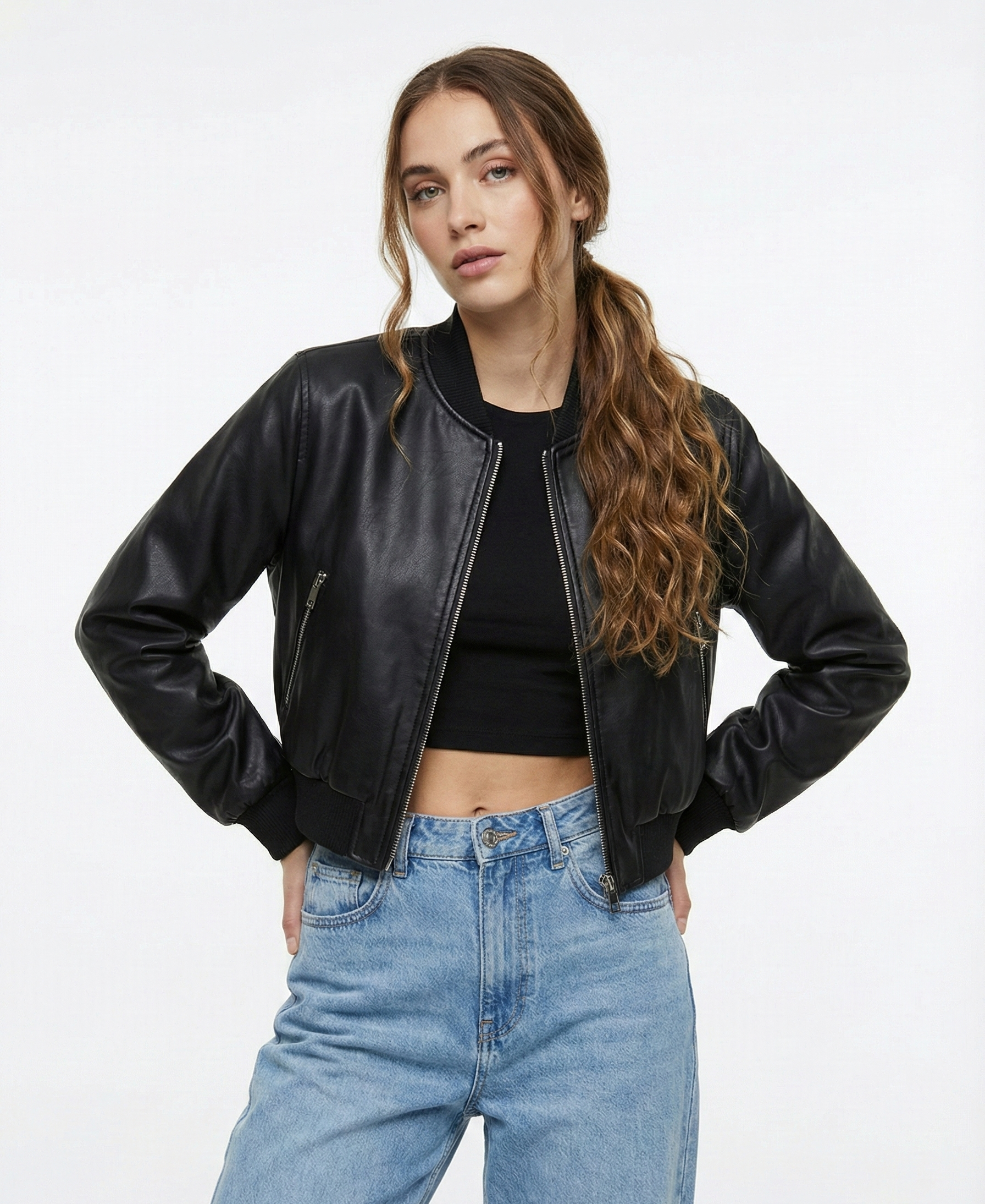 SHORT FAUX LEATHER BOMBER JACKET – K-ZELL PARIS