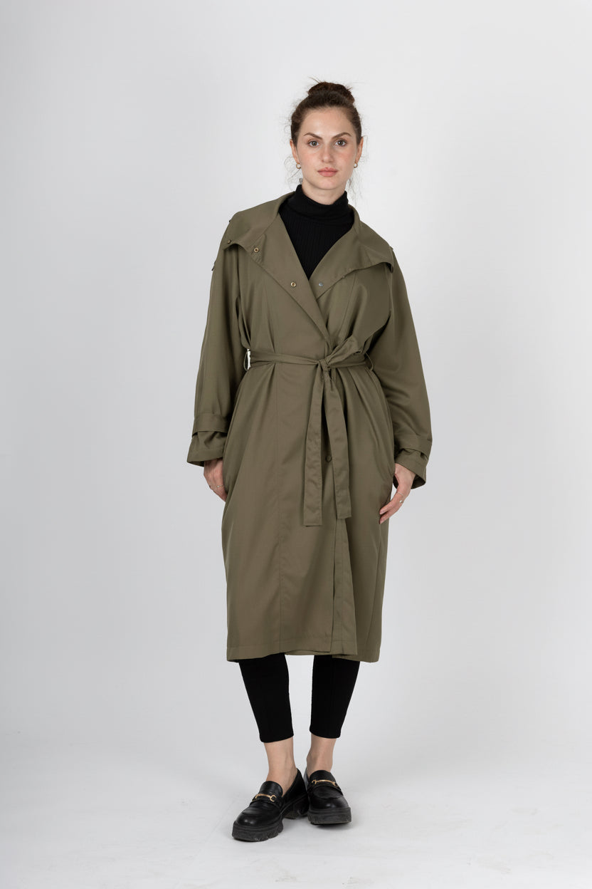 TRENCH LONG Á CEINTURE ET BOUTONS PRESSION