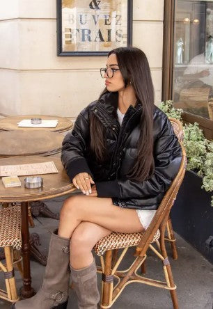 Faux leather down jacket