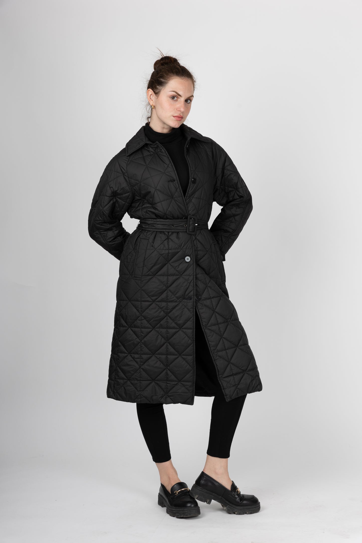 TRENCH-STYLE QUILTED DOWN JACKET