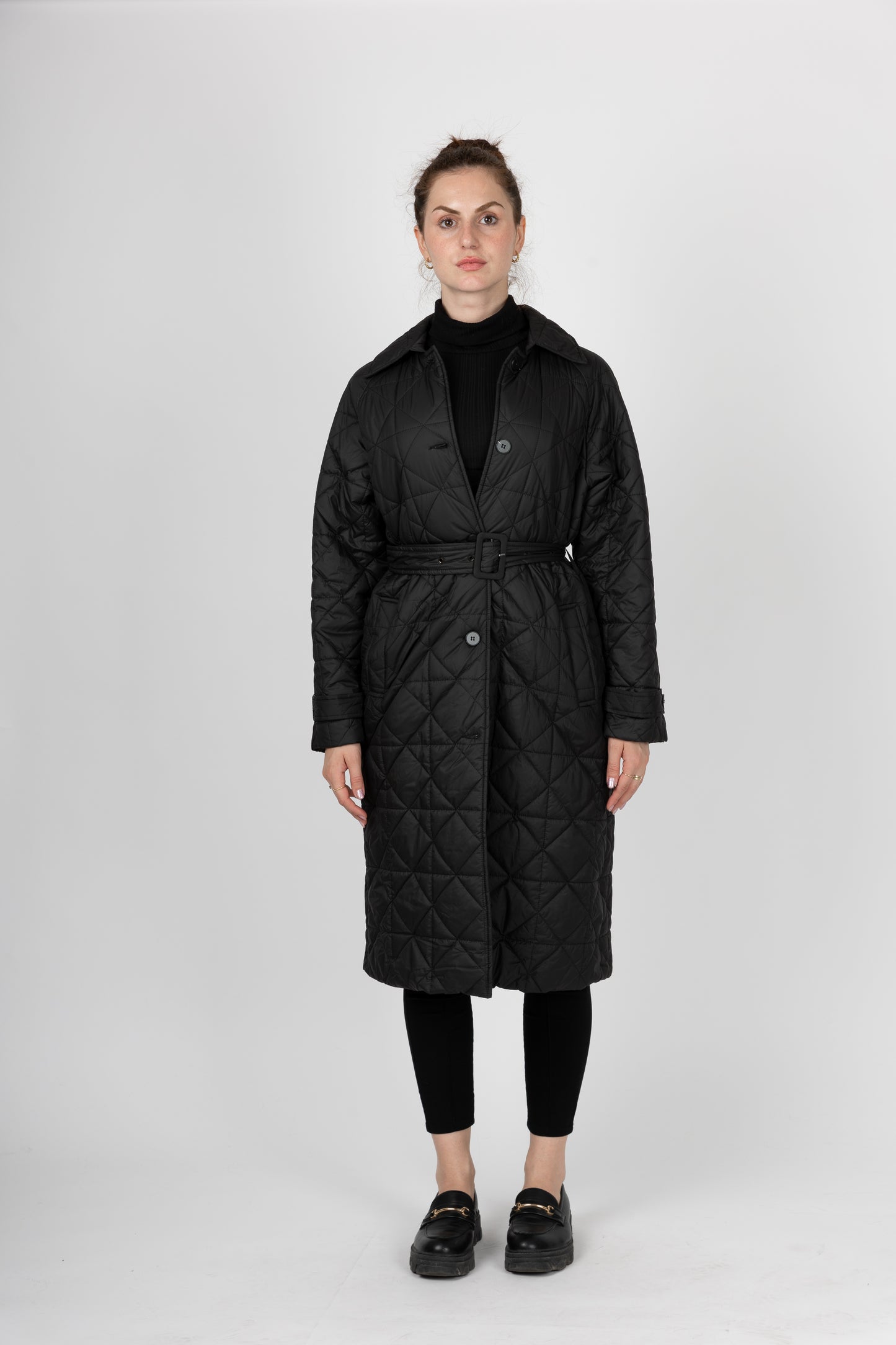 TRENCH-STYLE QUILTED DOWN JACKET
