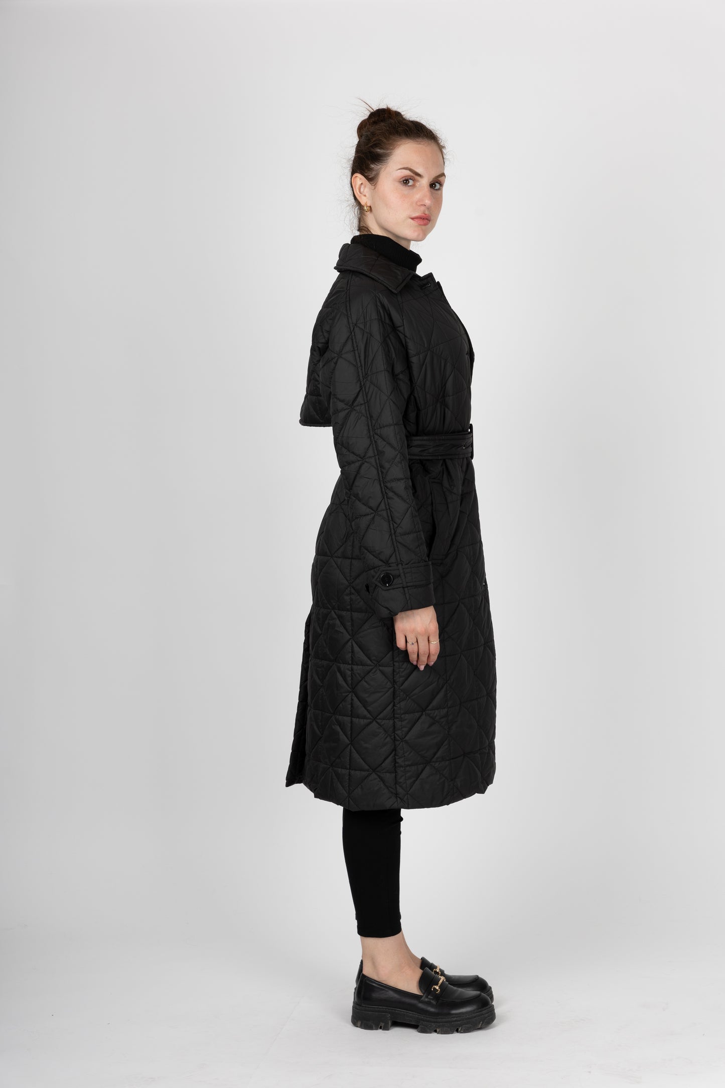 TRENCH-STYLE QUILTED DOWN JACKET