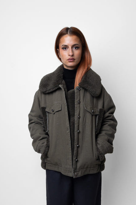 OVERSIZED DENIM JACKET WITH SHEEPSKIN DETAILS (8736)