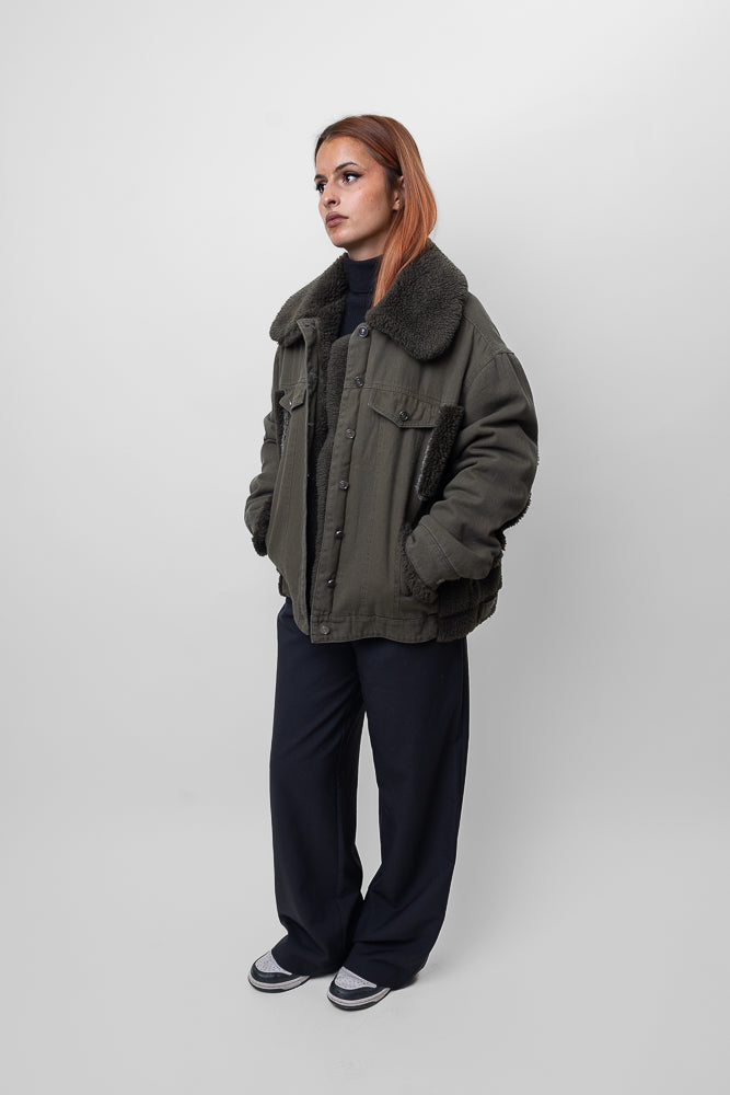OVERSIZED DENIM JACKET WITH SHEEPSKIN DETAILS (8736)