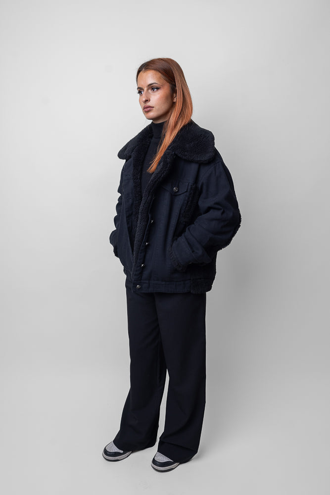 OVERSIZED DENIM JACKET WITH SHEEPSKIN DETAILS (8736)