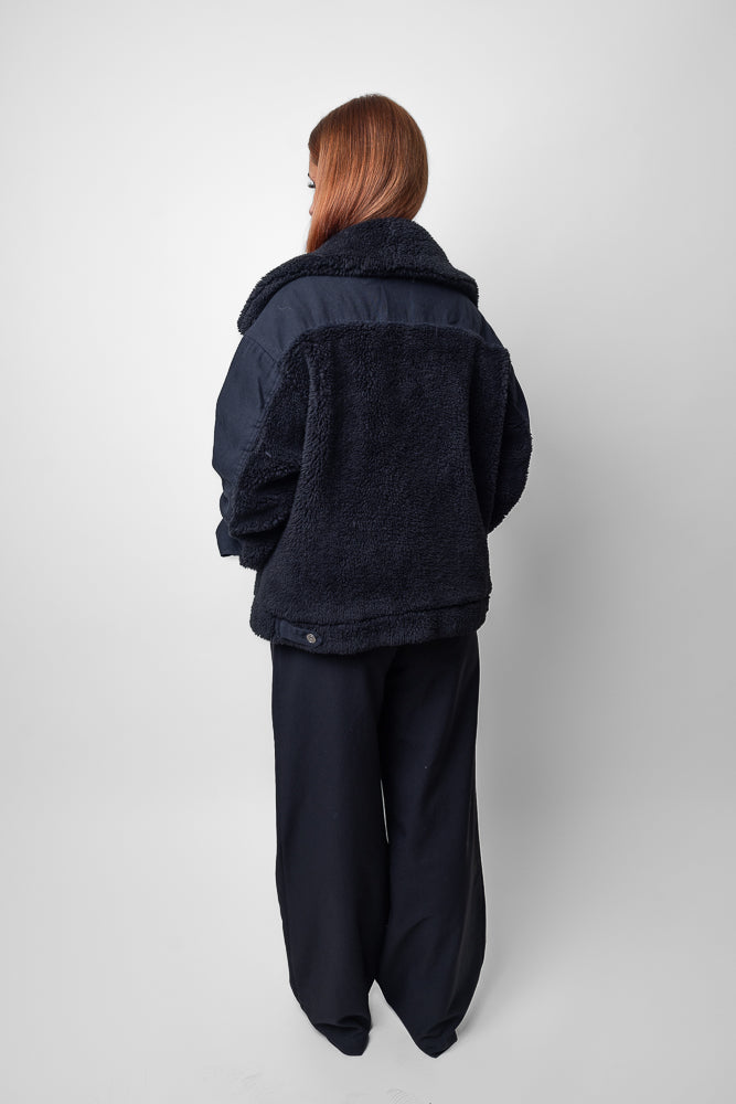 OVERSIZED DENIM JACKET WITH SHEEPSKIN DETAILS (8736)