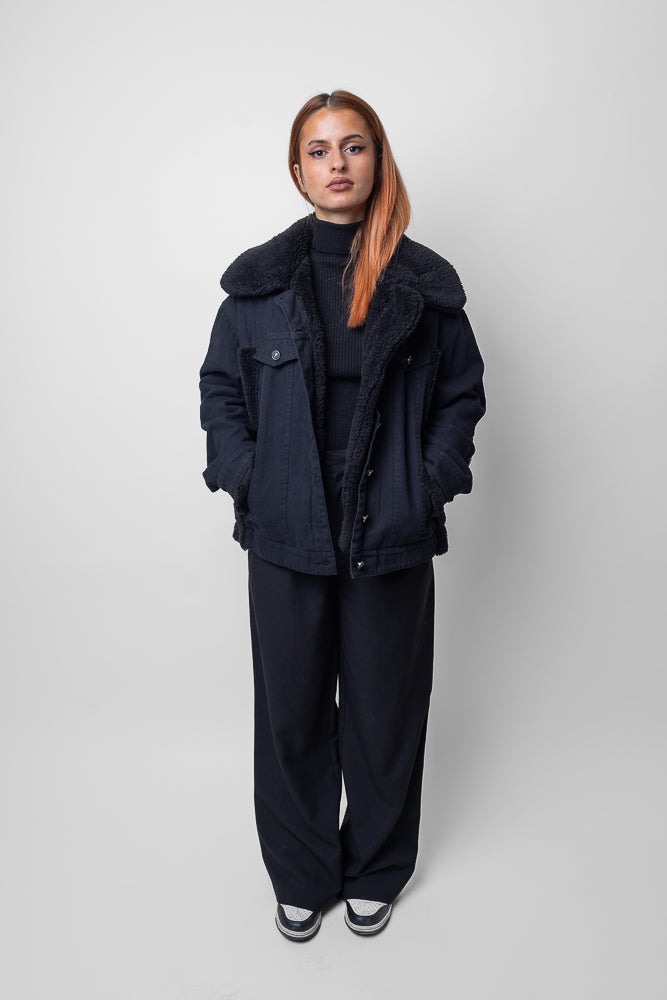OVERSIZED DENIM JACKET WITH SHEEPSKIN DETAILS (8736)