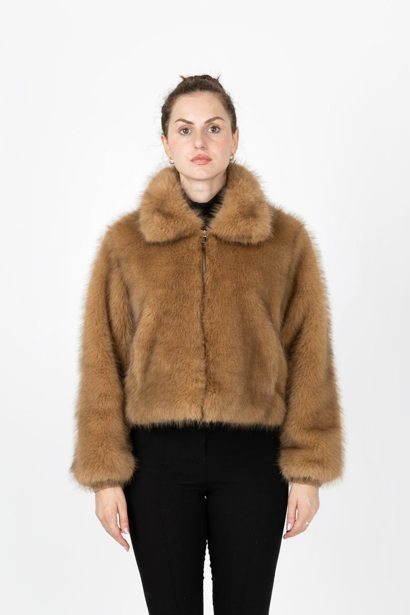 CHAQUETA DE PIEL SINTÉTICA CON CREMALLERA