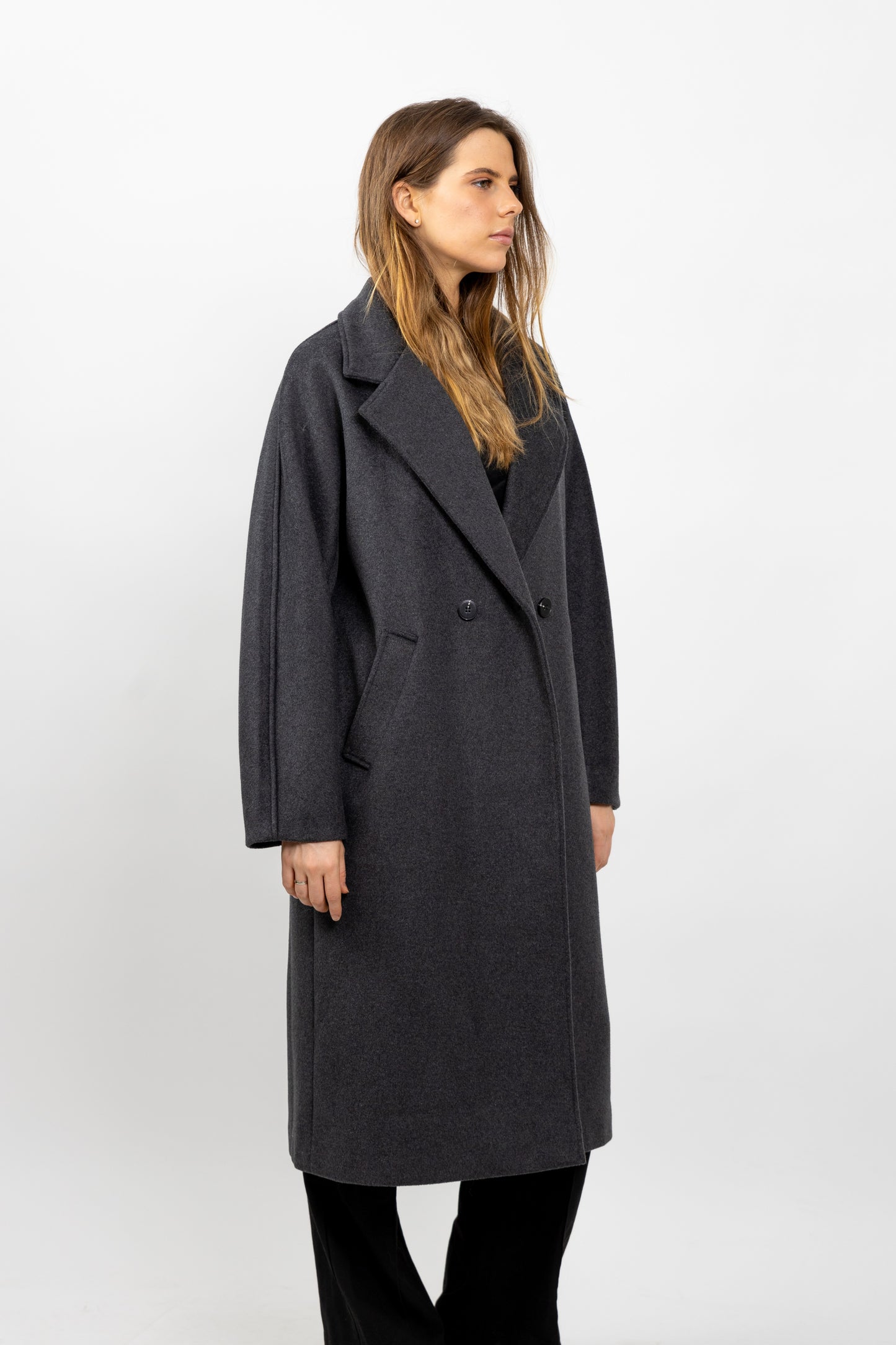 MANTEAU LONG EN LAINE MÉLANGÉE