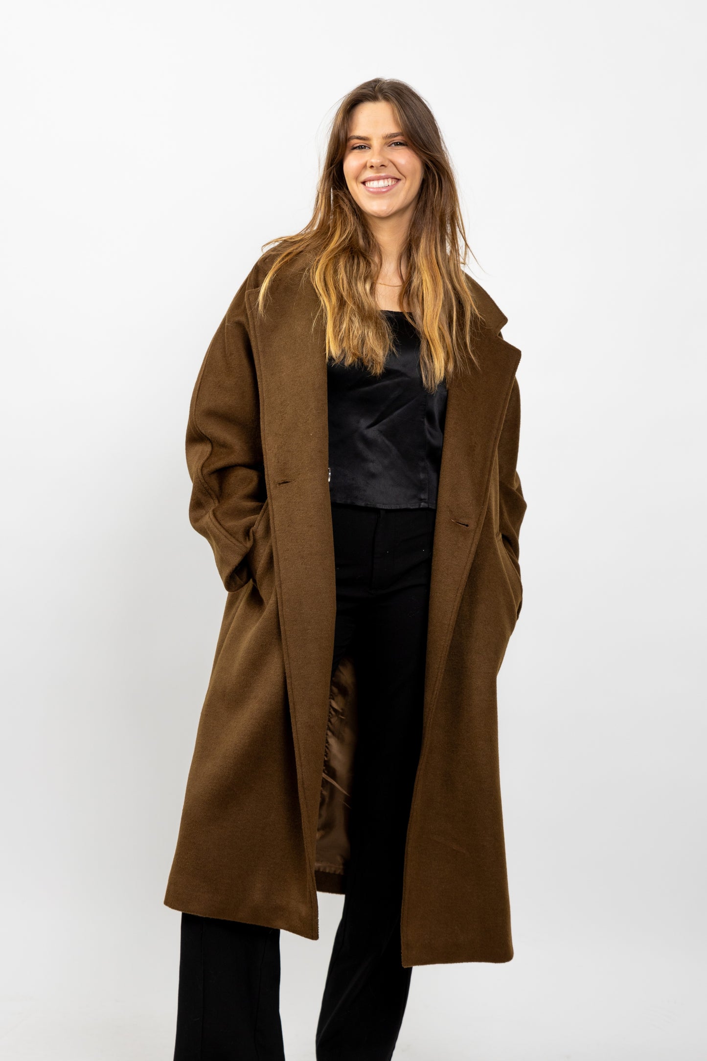 MANTEAU LONG EN LAINE MÉLANGÉE