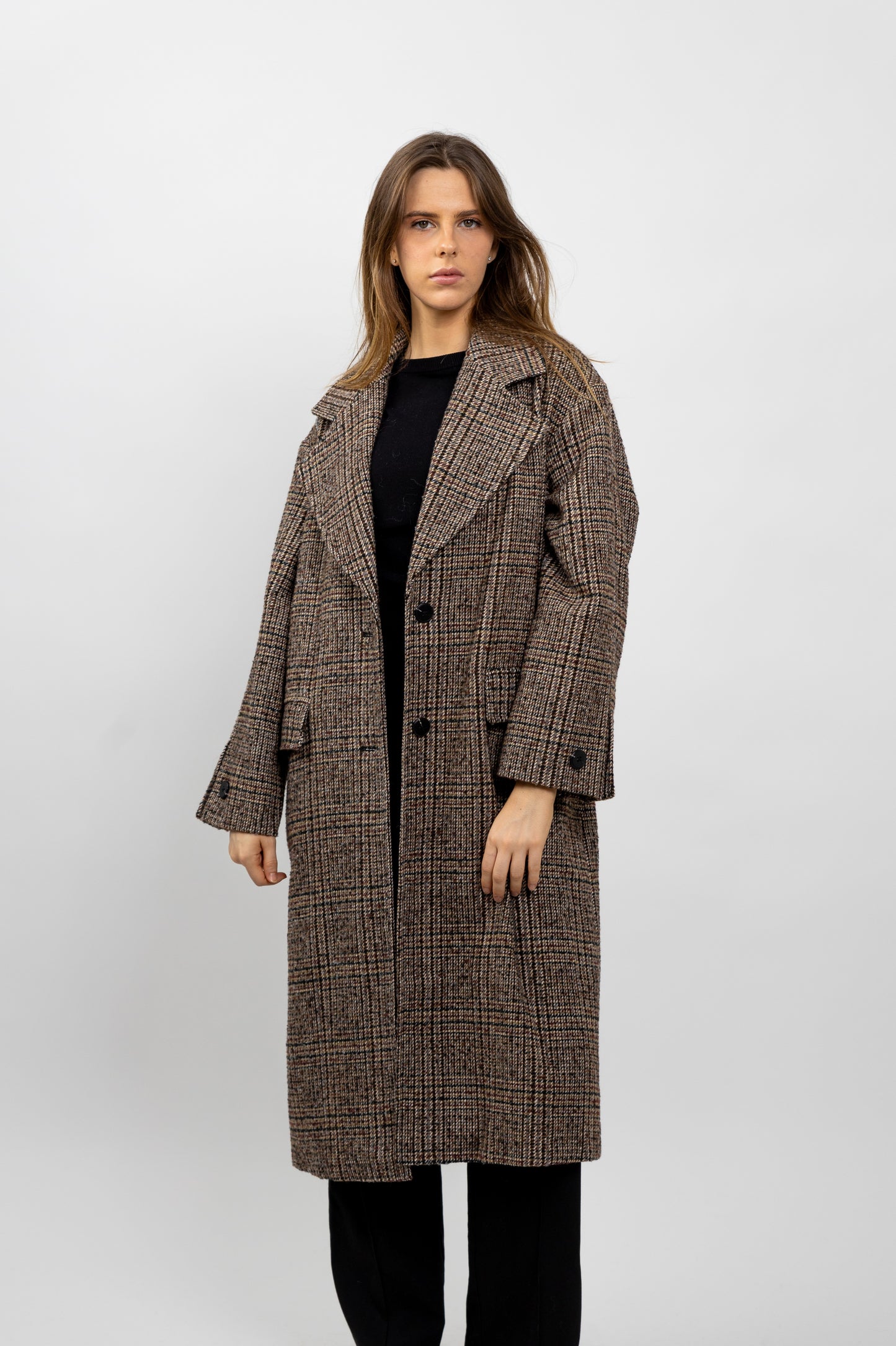 MANTEAU LONG EN LAINE À CARREAUX