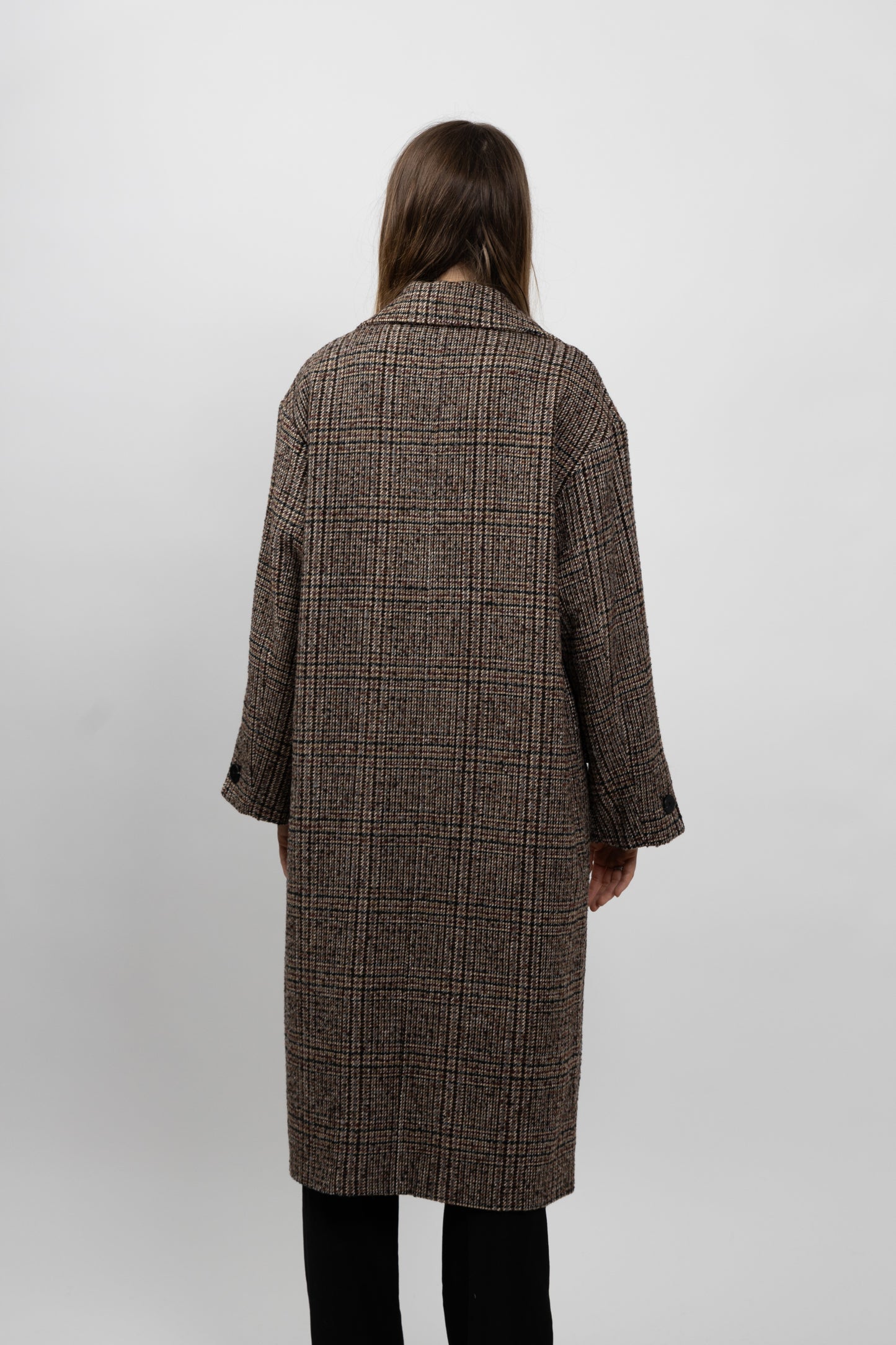 MANTEAU LONG EN LAINE À CARREAUX
