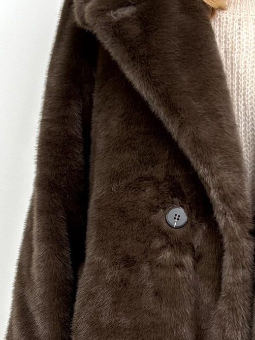 LONG FAUX FUR COAT WITH BELTED BACK