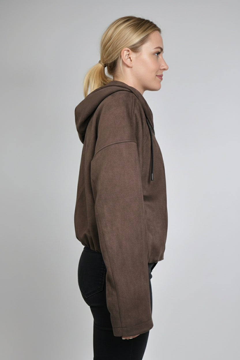 VESTE ZIPPÉE À CAPUCHE EFFET DAIM