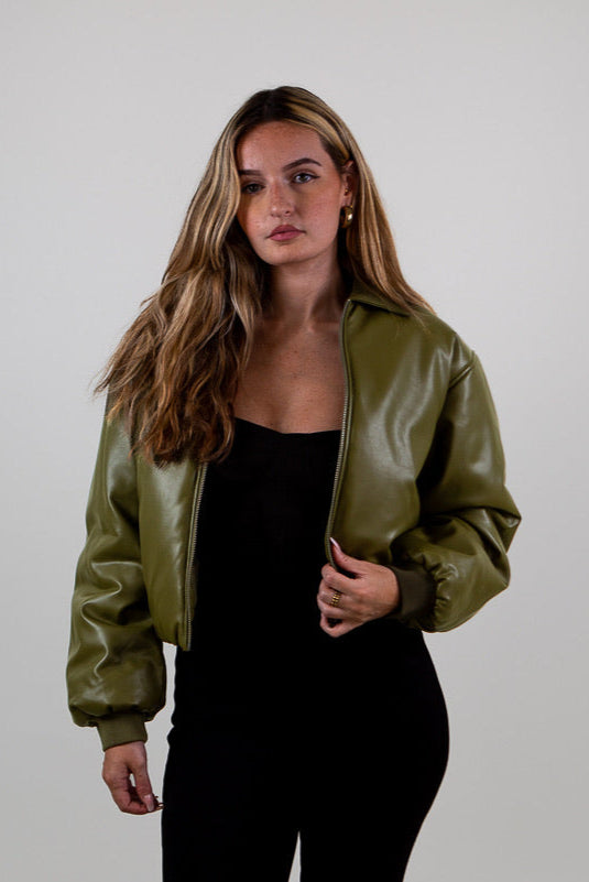 BOMBER COURT EN SIMILICUIR