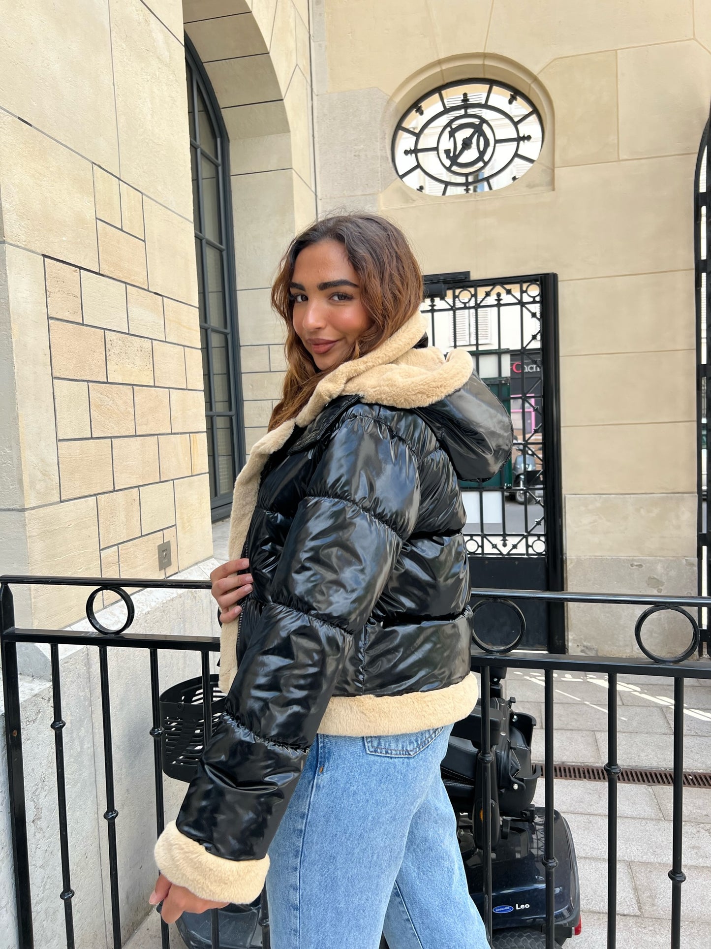 DOWN JACKET WITH FAUX FUR INTERIOR