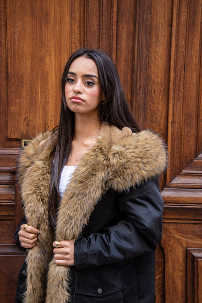 COAT WITH FAUX FUR INTERIOR AND COLLAR
