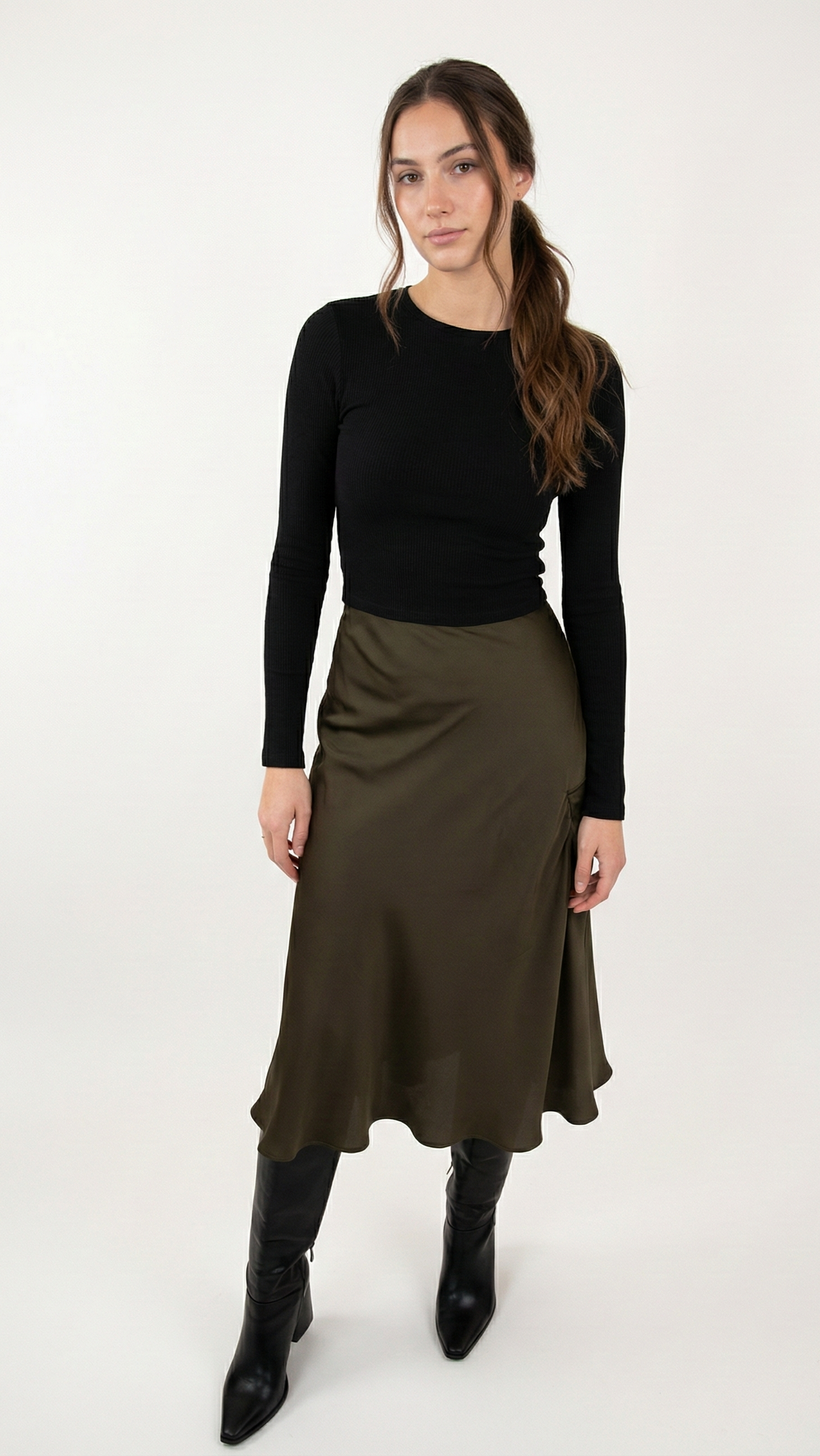SATIN MID-LENGTH SKIRT