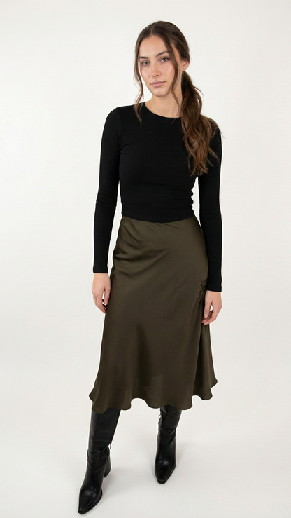 SATIN MID-LENGTH SKIRT