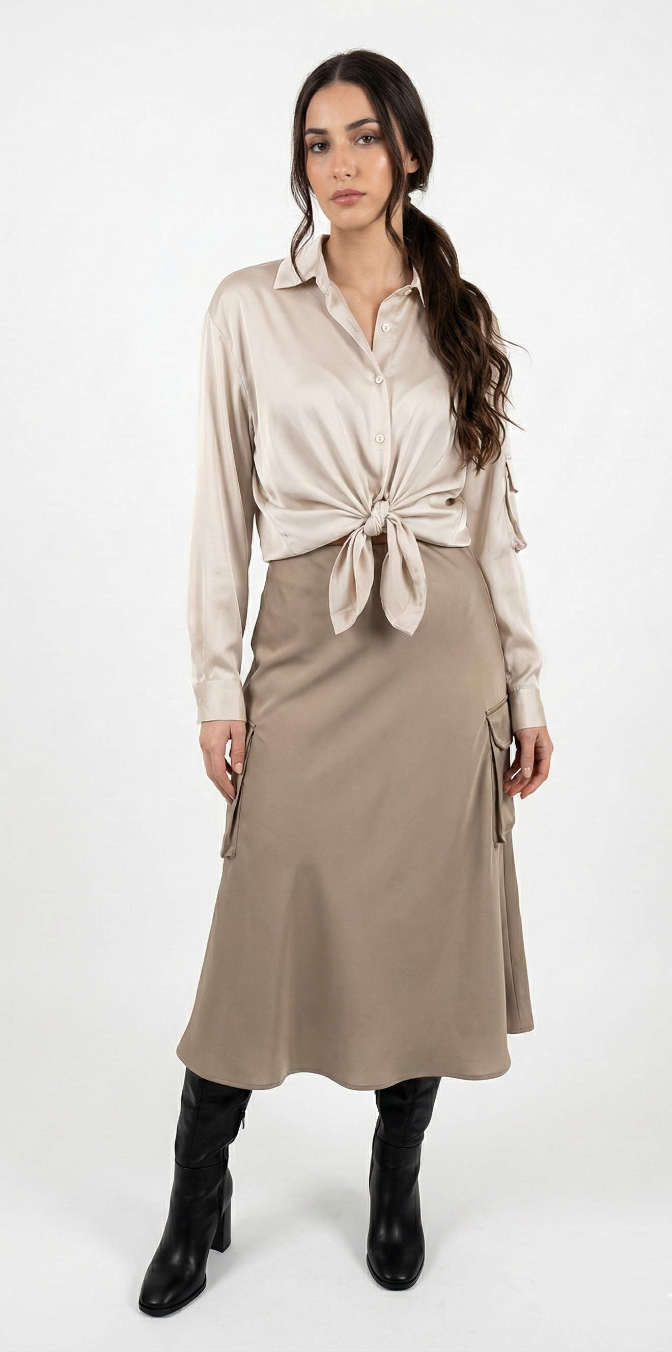 SATIN MID-LENGTH SKIRT