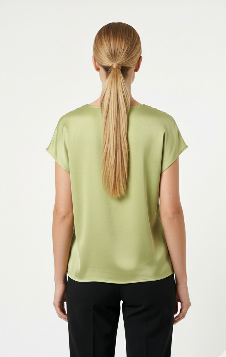 SHORT SLEEVE SATIN BLOUSE