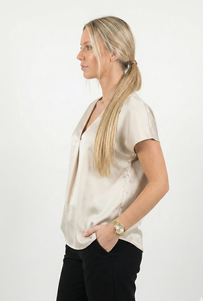 SHORT SLEEVE SATIN BLOUSE
