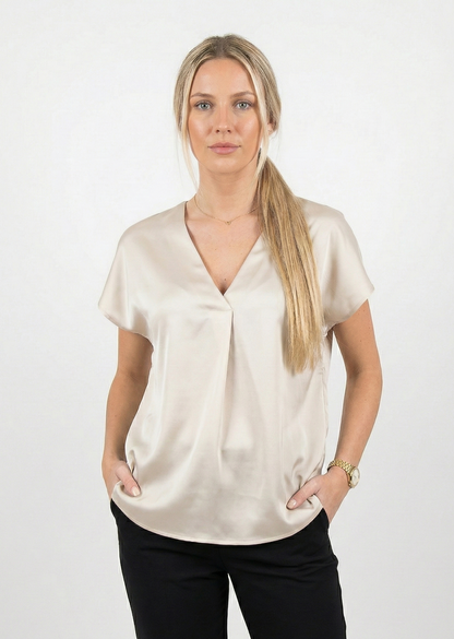 SHORT SLEEVE SATIN BLOUSE