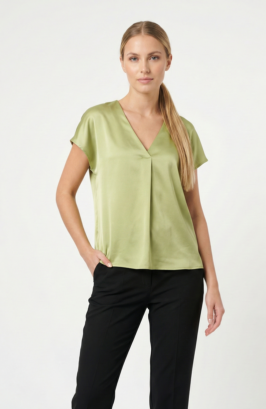 SHORT SLEEVE SATIN BLOUSE