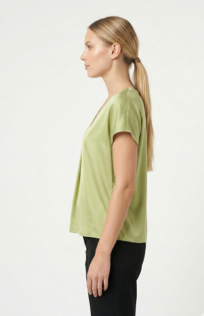 SHORT SLEEVE SATIN BLOUSE