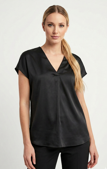 SHORT SLEEVE SATIN BLOUSE