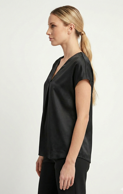 SHORT SLEEVE SATIN BLOUSE