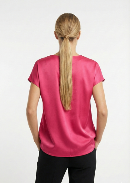 SHORT SLEEVE SATIN BLOUSE