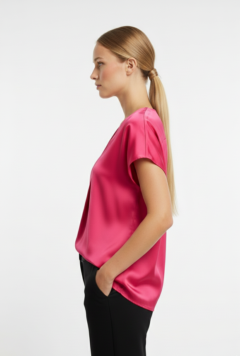 SHORT SLEEVE SATIN BLOUSE