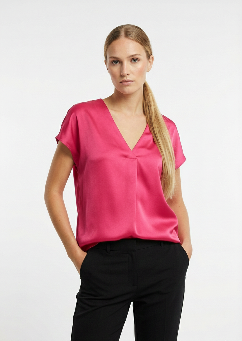 SHORT SLEEVE SATIN BLOUSE