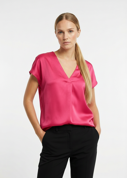 SHORT SLEEVE SATIN BLOUSE