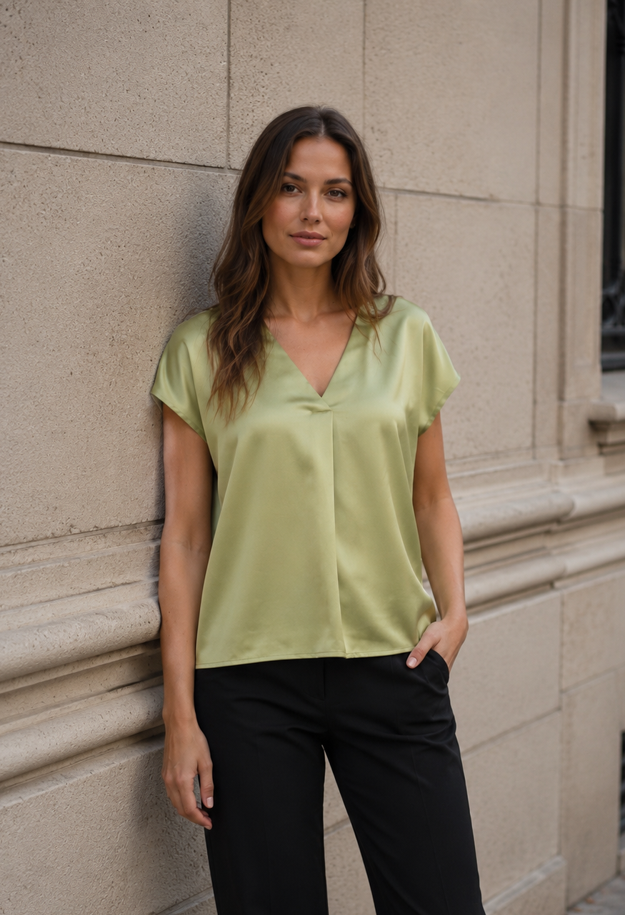 SHORT SLEEVE SATIN BLOUSE