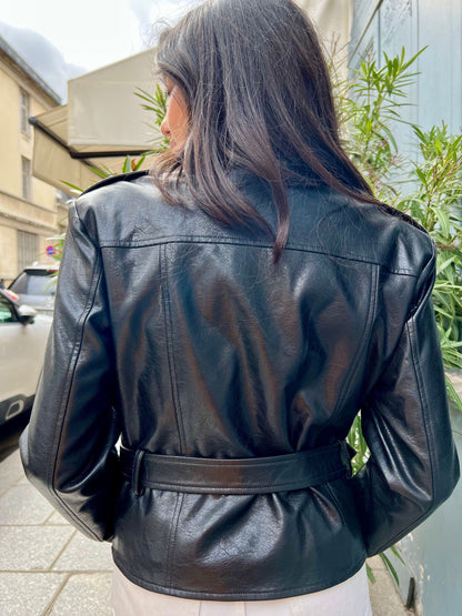 Fitted faux-leather biker jacket